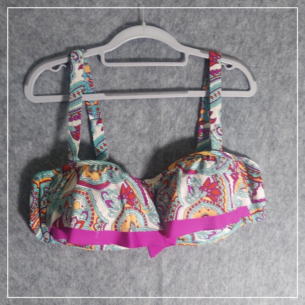 Alex Marie Bikini Top XL Multicolor Paisley Ruffle Bandeau Adjustable Straps